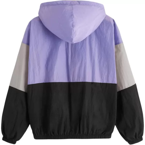 SweatyRocks Women's Casual Color Block Drawstring Hooded Windbreaker Jacket