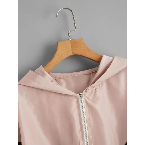SweatyRocks Women's Casual Color Block Drawstring Hooded Windbreaker Jacket