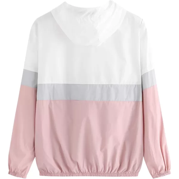 SweatyRocks Women's Casual Color Block Drawstring Hooded Windbreaker Jacket