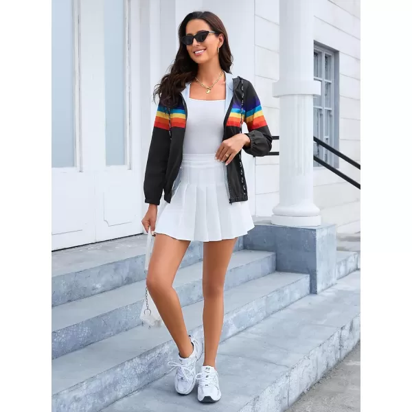 SweatyRocks Women's Casual Color Block Drawstring Hooded Windbreaker Jacket