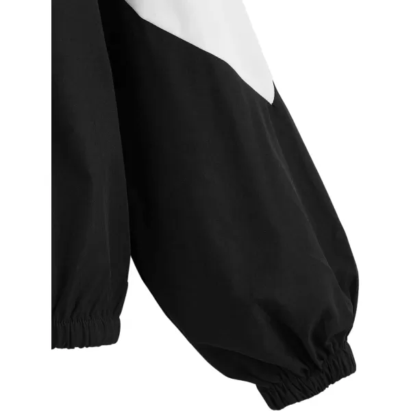 SweatyRocks Women's Casual Color Block Drawstring Hooded Windbreaker Jacket