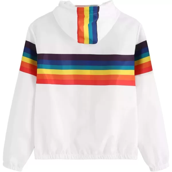 SweatyRocks Women's Casual Color Block Drawstring Hooded Windbreaker Jacket