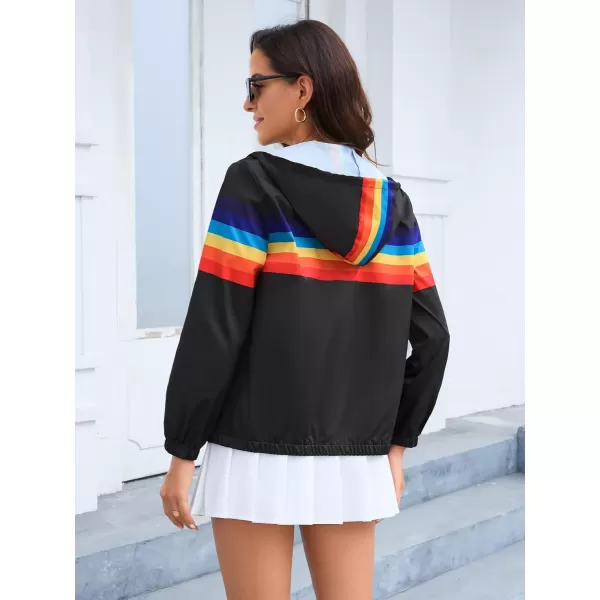 SweatyRocks Women's Casual Color Block Drawstring Hooded Windbreaker Jacket