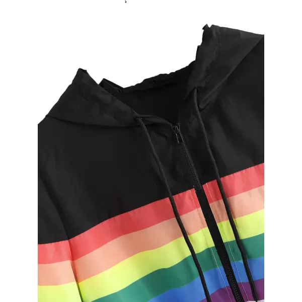 SweatyRocks Women's Casual Color Block Drawstring Hooded Windbreaker Jacket