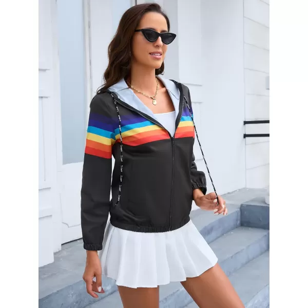 SweatyRocks Women's Casual Color Block Drawstring Hooded Windbreaker Jacket