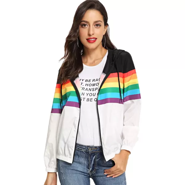 SweatyRocks Women's Casual Color Block Drawstring Hooded Windbreaker Jacket