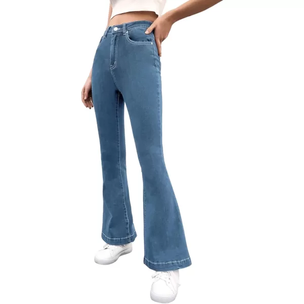 SweatyRocks Women's Casual Denim Pants Heart Print High Waist Stretchy Bell Bottom Flared Jeans