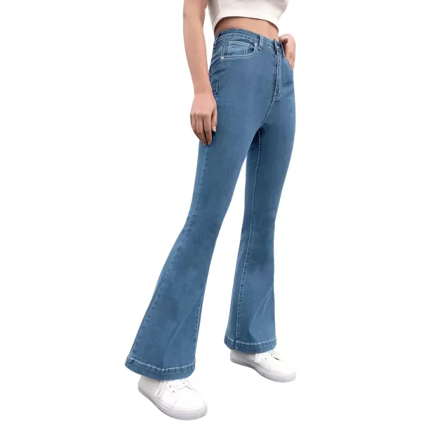 SweatyRocks Women's Casual Denim Pants Heart Print High Waist Stretchy Bell Bottom Flared Jeans