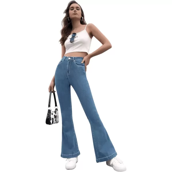 SweatyRocks Women's Casual Denim Pants Heart Print High Waist Stretchy Bell Bottom Flared Jeans