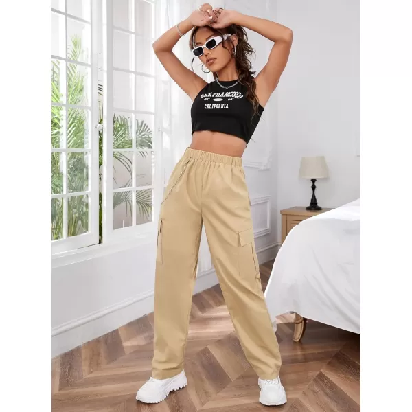 SweatyRocks Women's Casual Drawstring Waist Jogger Workout Cargo Pants with Pockets