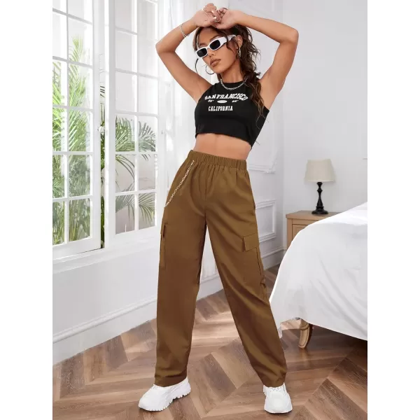 SweatyRocks Women's Casual Drawstring Waist Jogger Workout Cargo Pants with Pockets