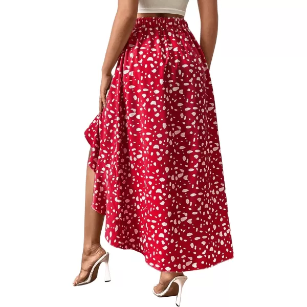 SweatyRocks Women's Casual Elastic Waist Asymmetrical High Low Ruffle Hem Printed Midi Skirt