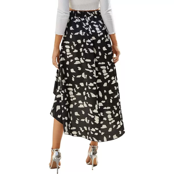SweatyRocks Women's Casual Elastic Waist Asymmetrical High Low Ruffle Hem Printed Midi Skirt