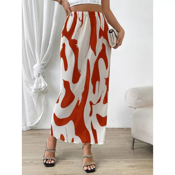 SweatyRocks Women's Casual Elastic Waist Graphic Print Skirt Straight Hem Ribbed Midi Skirts