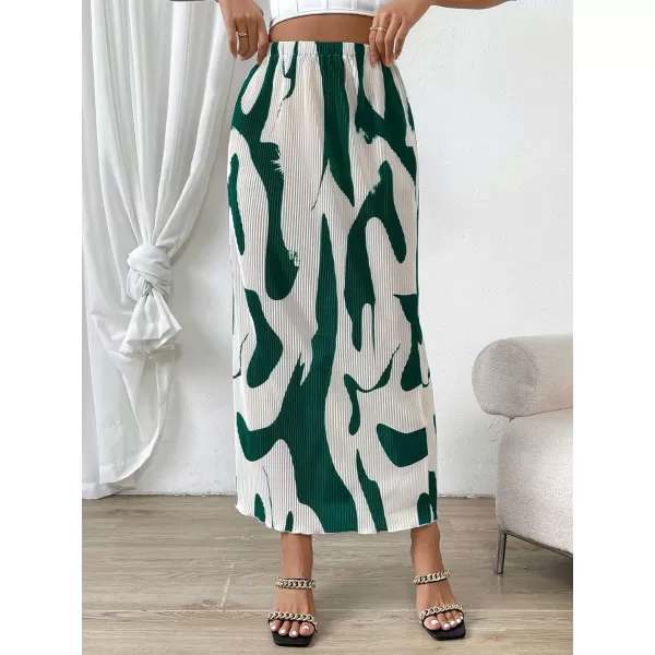 SweatyRocks Women's Casual Elastic Waist Graphic Print Skirt Straight Hem Ribbed Midi Skirts