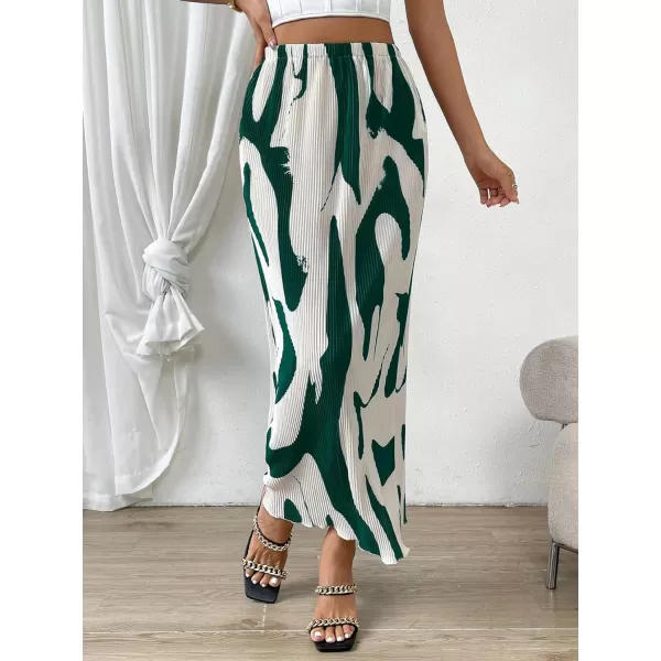 SweatyRocks Women's Casual Elastic Waist Graphic Print Skirt Straight Hem Ribbed Midi Skirts