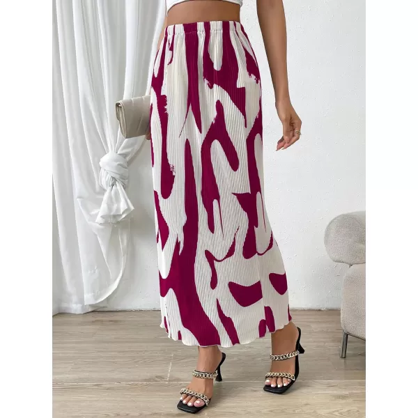 SweatyRocks Women's Casual Elastic Waist Graphic Print Skirt Straight Hem Ribbed Midi Skirts