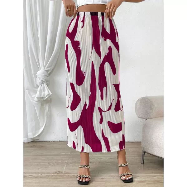 SweatyRocks Women's Casual Elastic Waist Graphic Print Skirt Straight Hem Ribbed Midi Skirts