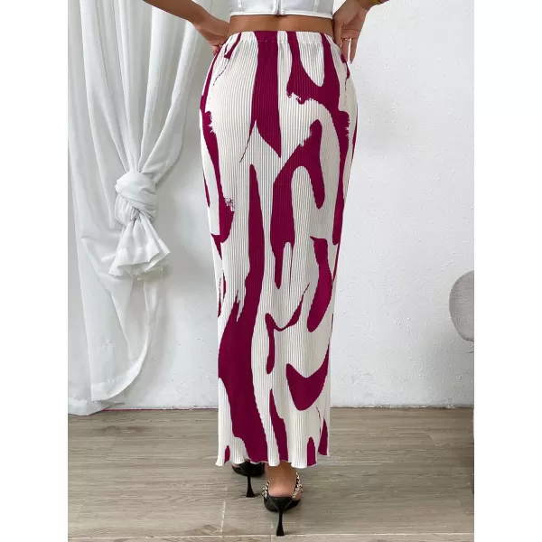 SweatyRocks Women's Casual Elastic Waist Graphic Print Skirt Straight Hem Ribbed Midi Skirts