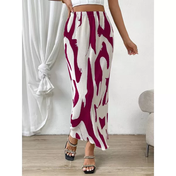 SweatyRocks Women's Casual Elastic Waist Graphic Print Skirt Straight Hem Ribbed Midi Skirts