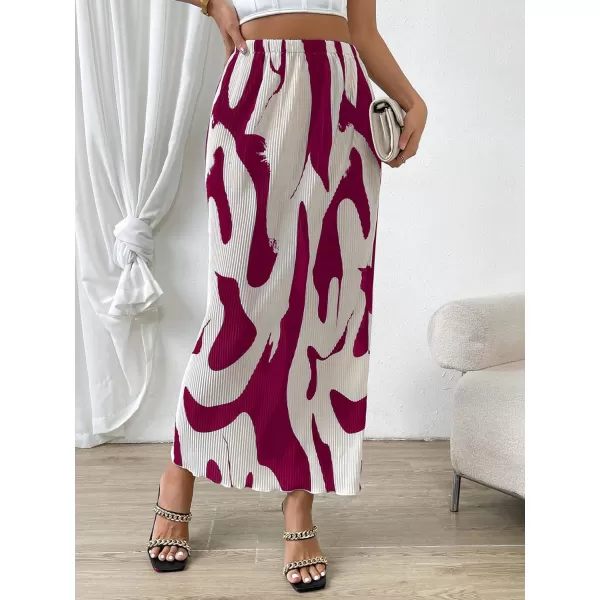 SweatyRocks Women's Casual Elastic Waist Graphic Print Skirt Straight Hem Ribbed Midi Skirts