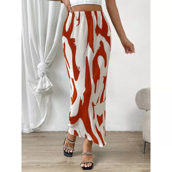 SweatyRocks Women's Casual Elastic Waist Graphic Print Skirt Straight Hem Ribbed Midi Skirts