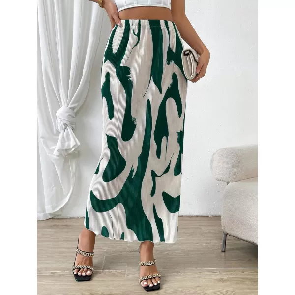 SweatyRocks Women's Casual Elastic Waist Graphic Print Skirt Straight Hem Ribbed Midi Skirts