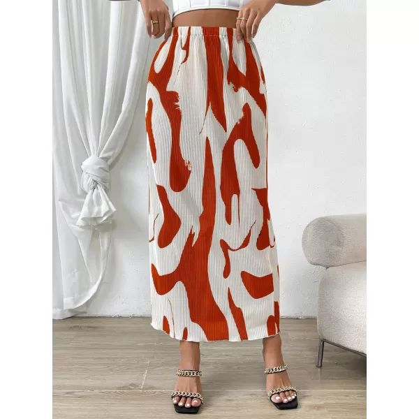 SweatyRocks Women's Casual Elastic Waist Graphic Print Skirt Straight Hem Ribbed Midi Skirts