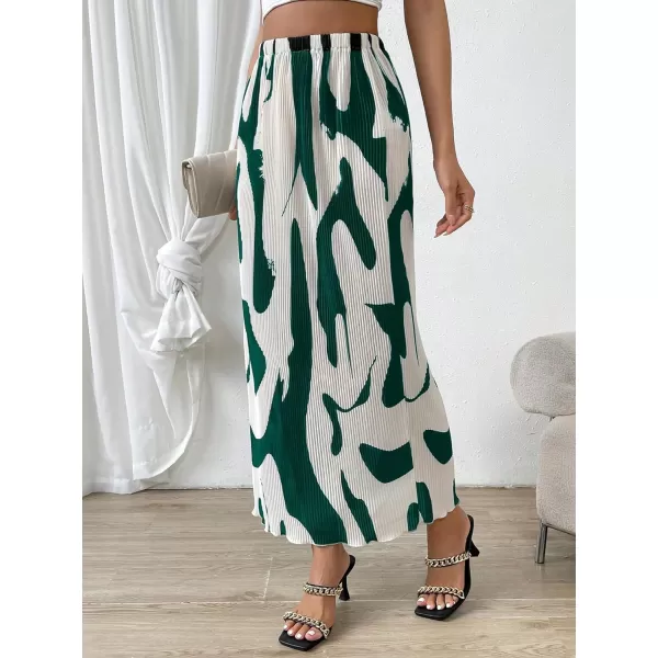 SweatyRocks Women's Casual Elastic Waist Graphic Print Skirt Straight Hem Ribbed Midi Skirts
