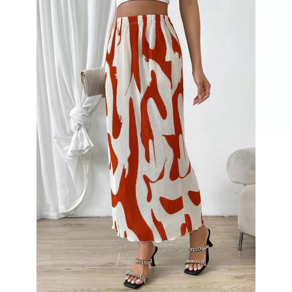 SweatyRocks Women's Casual Elastic Waist Graphic Print Skirt Straight Hem Ribbed Midi Skirts