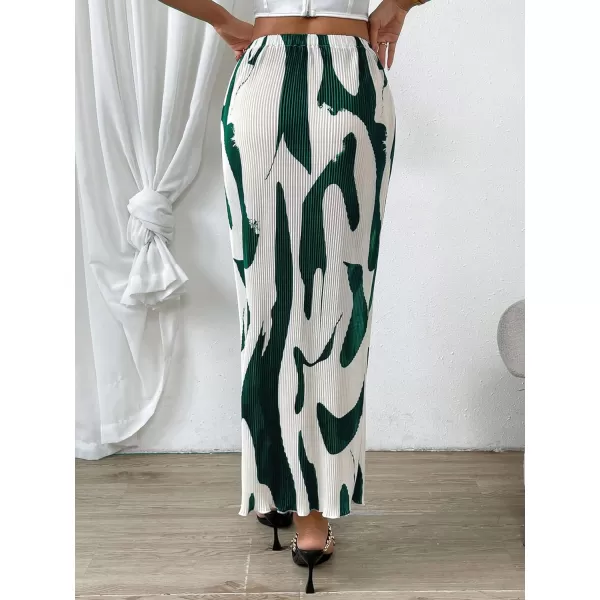 SweatyRocks Women's Casual Elastic Waist Graphic Print Skirt Straight Hem Ribbed Midi Skirts