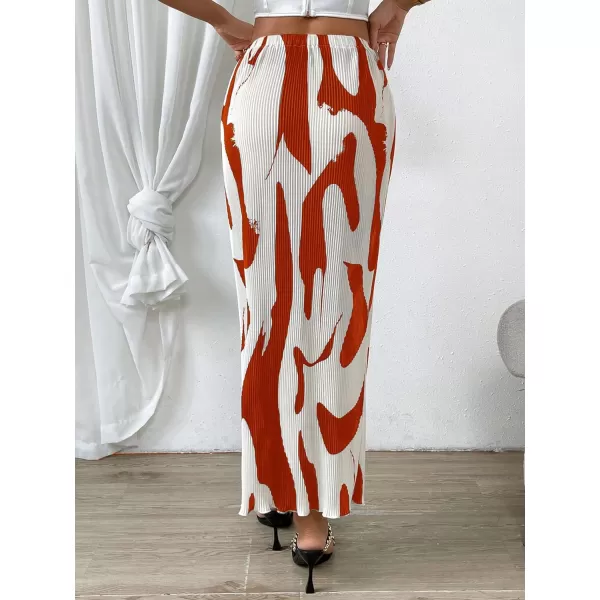 SweatyRocks Women's Casual Elastic Waist Graphic Print Skirt Straight Hem Ribbed Midi Skirts