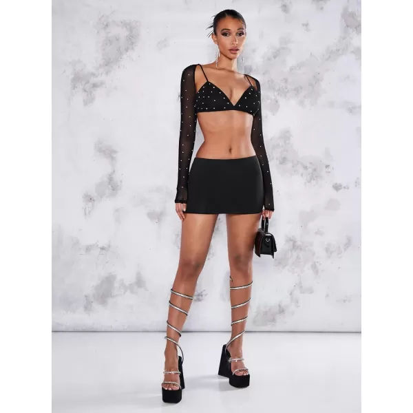 SweatyRocks Women's Casual Elastic Waist Solid Skort Bodycon Mini Skirt with Shorts Streetwear