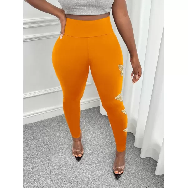 SweatyRocks Women's Casual High Elastic Waist Leggings Rhinestone Side Skinny Pants Tights