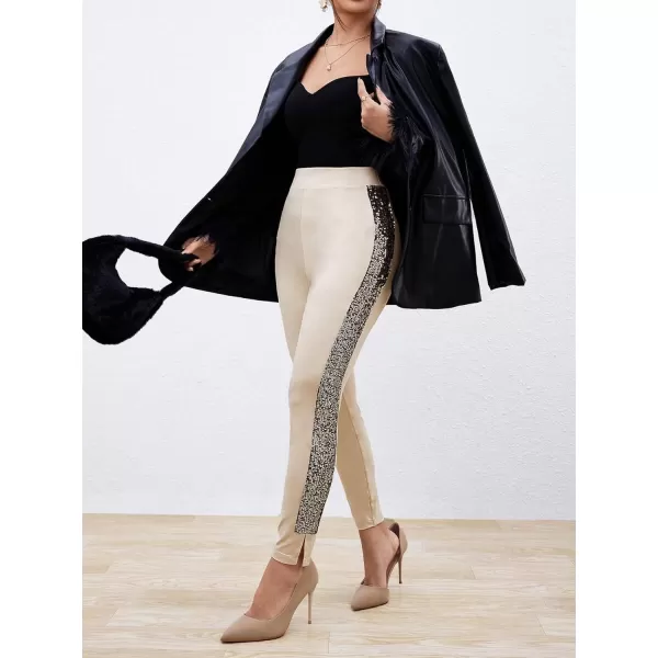 SweatyRocks Women's Casual High Elastic Waist Leggings Rhinestone Side Skinny Pants Tights