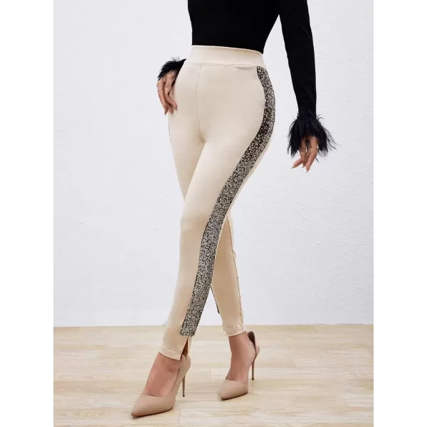 SweatyRocks Women's Casual High Elastic Waist Leggings Rhinestone Side Skinny Pants Tights