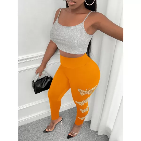 SweatyRocks Women's Casual High Elastic Waist Leggings Rhinestone Side Skinny Pants Tights