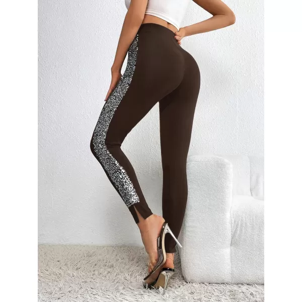 SweatyRocks Women's Casual High Elastic Waist Leggings Rhinestone Side Skinny Pants Tights