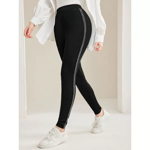 SweatyRocks Women's Casual High Elastic Waist Leggings Rhinestone Side Skinny Pants Tights