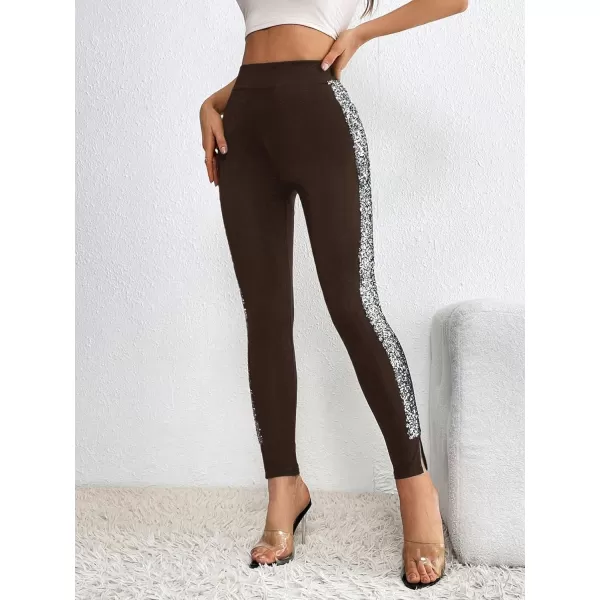 SweatyRocks Women's Casual High Elastic Waist Leggings Rhinestone Side Skinny Pants Tights