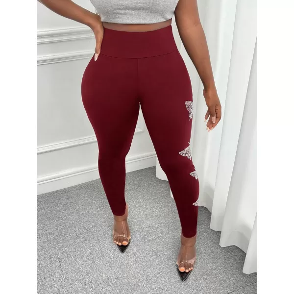 SweatyRocks Women's Casual High Elastic Waist Leggings Rhinestone Side Skinny Pants Tights