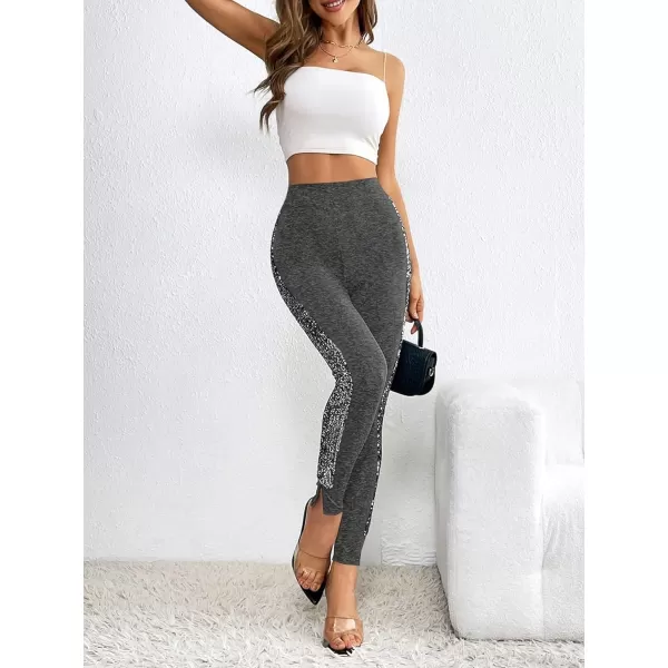 SweatyRocks Women's Casual High Elastic Waist Leggings Rhinestone Side Skinny Pants Tights