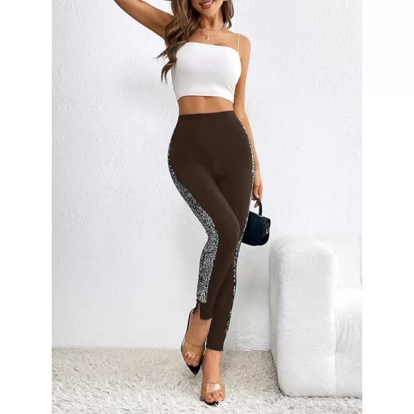 SweatyRocks Women's Casual High Elastic Waist Leggings Rhinestone Side Skinny Pants Tights