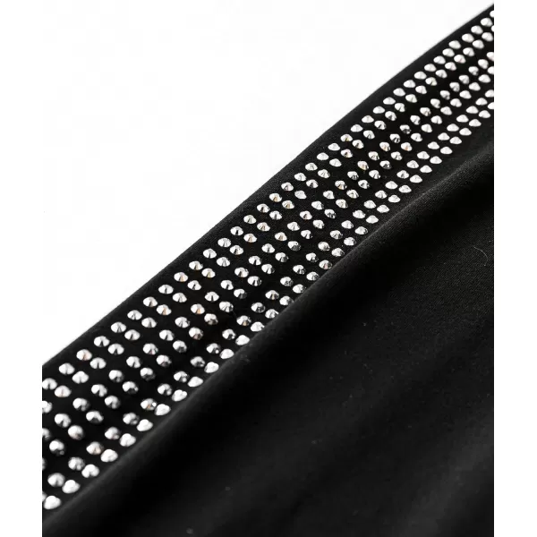 SweatyRocks Women's Casual High Elastic Waist Leggings Rhinestone Side Skinny Pants Tights