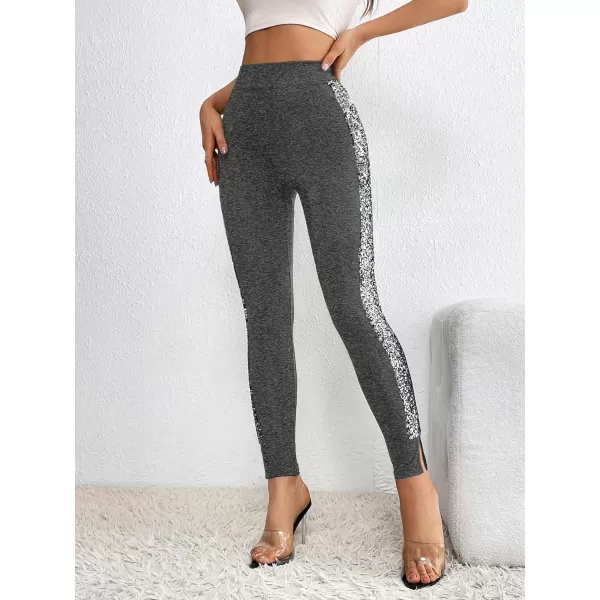 SweatyRocks Women's Casual High Elastic Waist Leggings Rhinestone Side Skinny Pants Tights