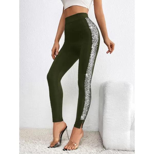 SweatyRocks Women's Casual High Elastic Waist Leggings Rhinestone Side Skinny Pants Tights