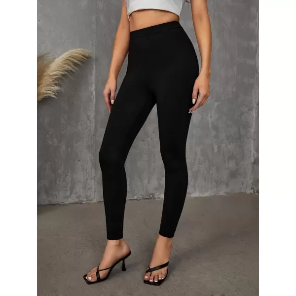 SweatyRocks Women's Casual High Elastic Waist Leggings Rhinestone Side Skinny Pants Tights