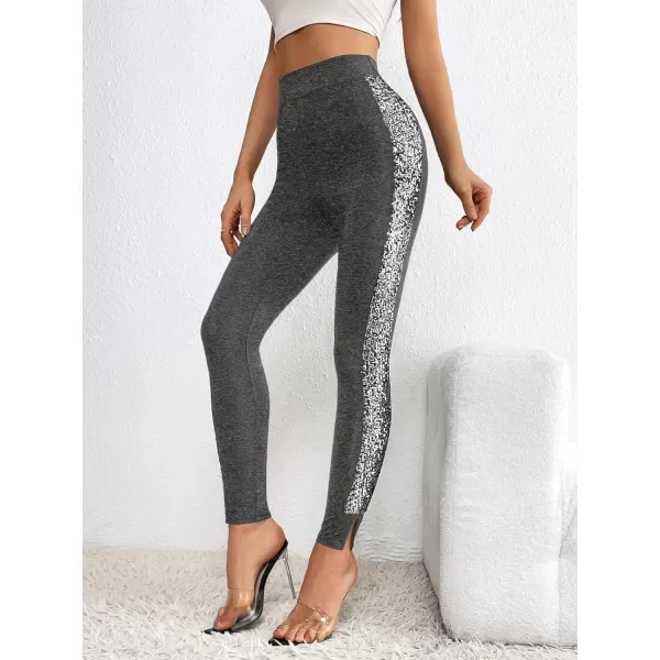 SweatyRocks Women's Casual High Elastic Waist Leggings Rhinestone Side Skinny Pants Tights