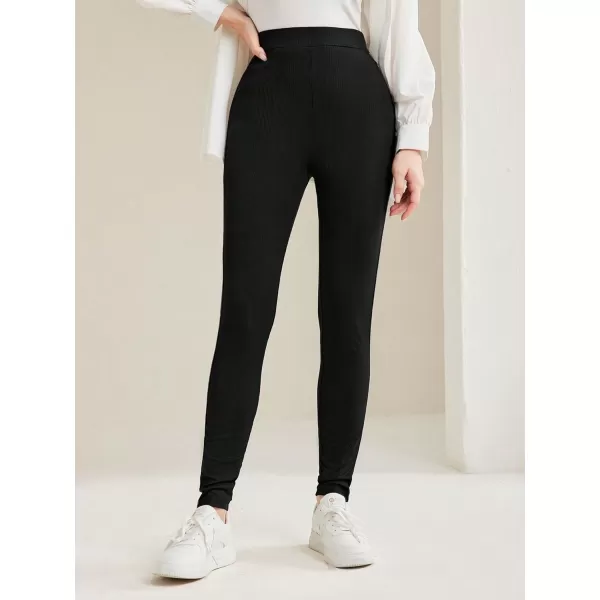 SweatyRocks Women's Casual High Elastic Waist Leggings Rhinestone Side Skinny Pants Tights