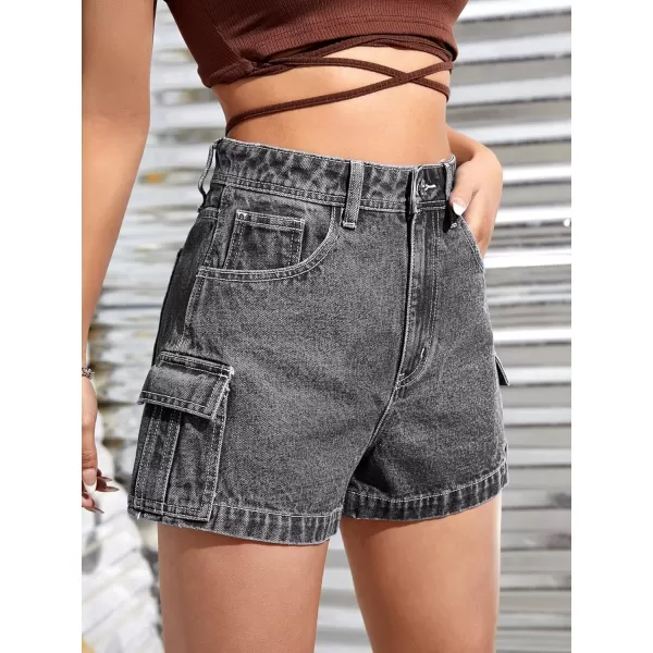 SweatyRocks Women's Casual High Rise Zip Up Denim Shorts Straight Leg Flap Pocket Jean Shorts